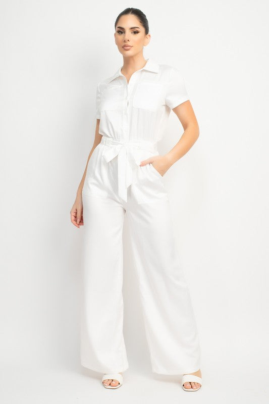 BUTTON SATIN EFFECT JUMPSUIT