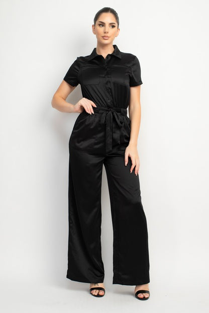 BUTTON SATIN EFFECT JUMPSUIT