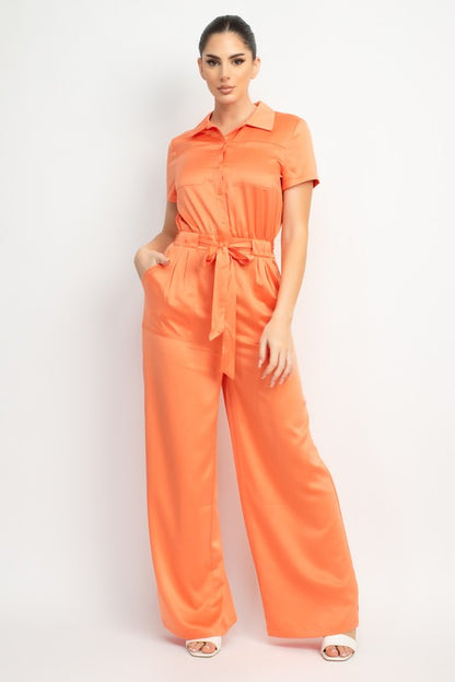 BUTTON SATIN EFFECT JUMPSUIT