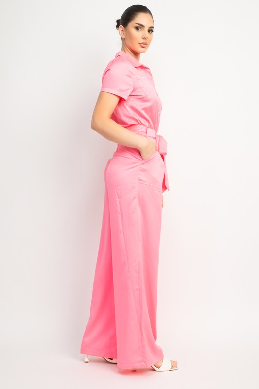 BUTTON SATIN EFFECT JUMPSUIT