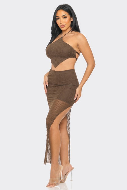 HALTER TOP MIDI SKIRT SET