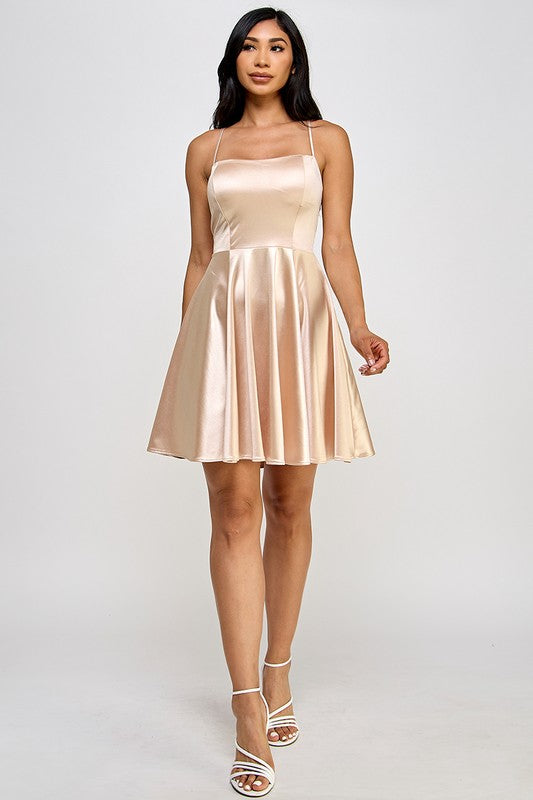 FLARE SATIN SHORT DRESS