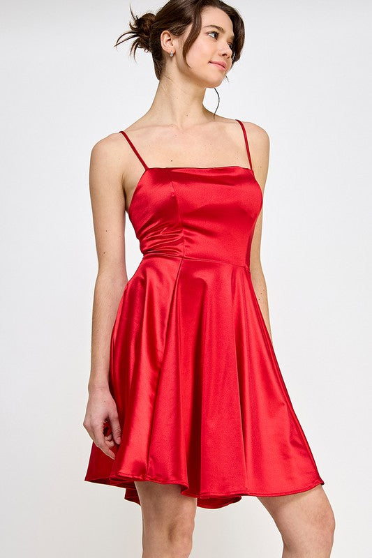 FLARE SATIN SHORT DRESS