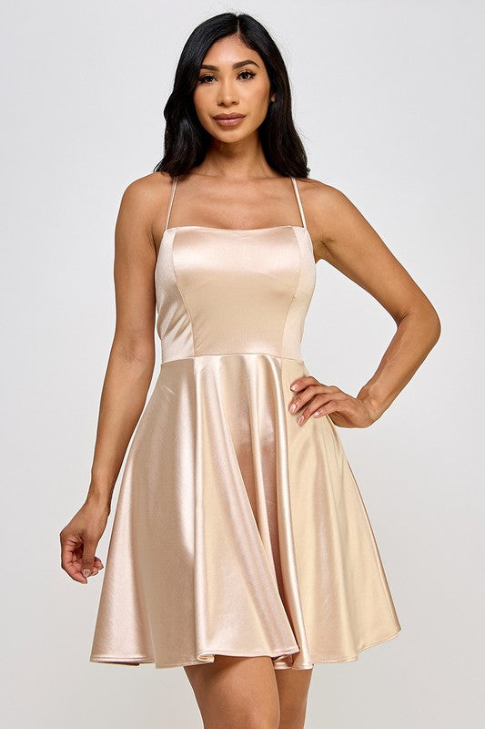 FLARE SATIN SHORT DRESS