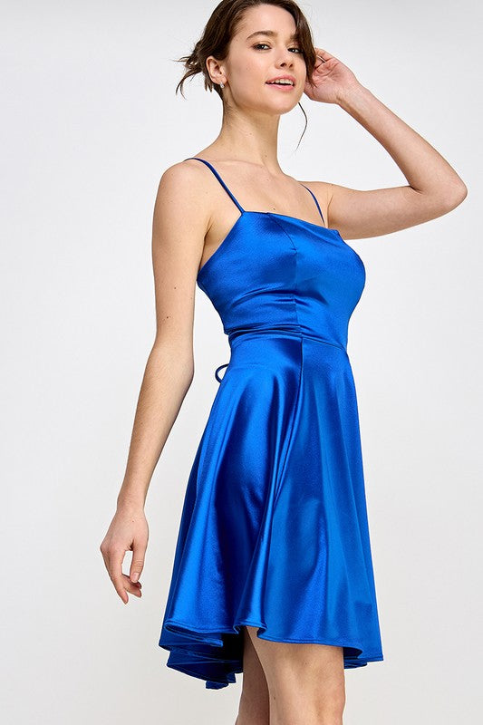 FLARE SATIN SHORT DRESS