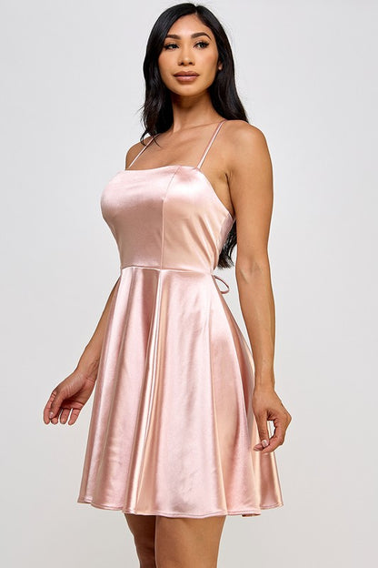 FLARE SATIN SHORT DRESS