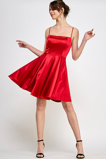 FLARE SATIN SHORT DRESS