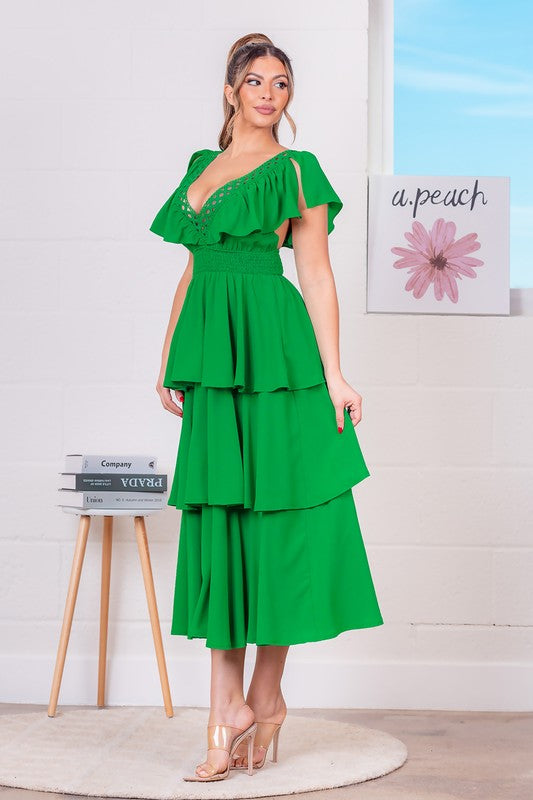 SOLID TIERED MIDI DRESS