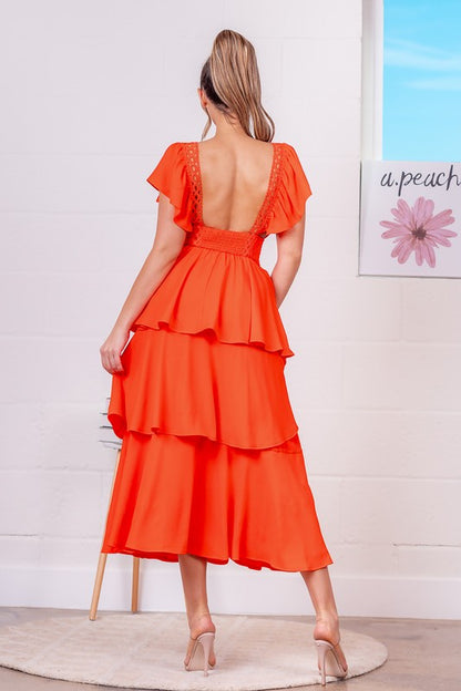 SOLID TIERED MIDI DRESS