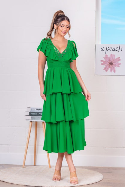 SOLID TIERED MIDI DRESS