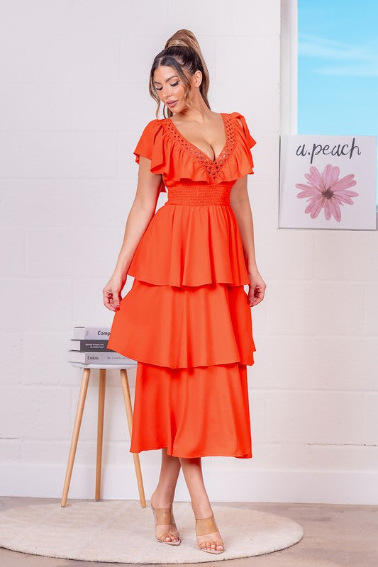 SOLID TIERED MIDI DRESS