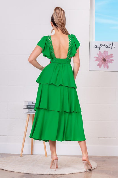 SOLID TIERED MIDI DRESS