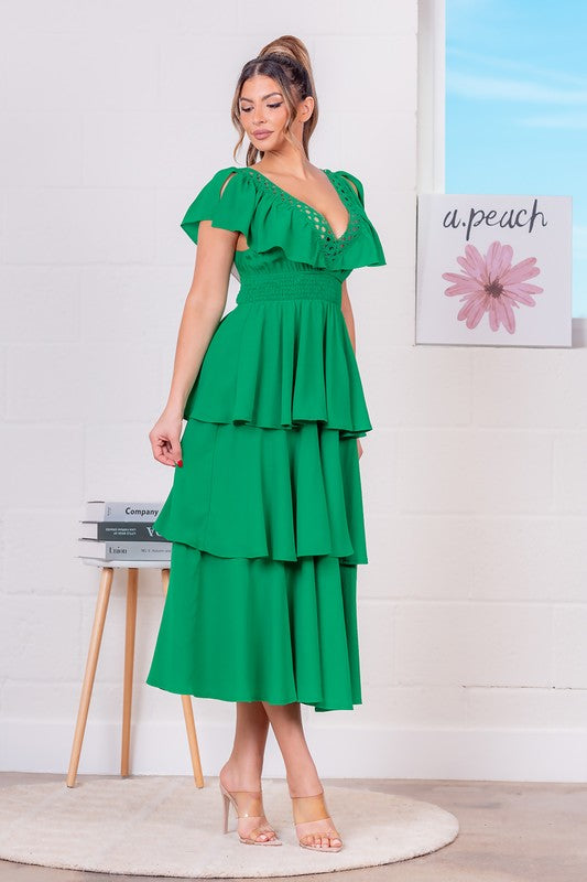 SOLID TIERED MIDI DRESS