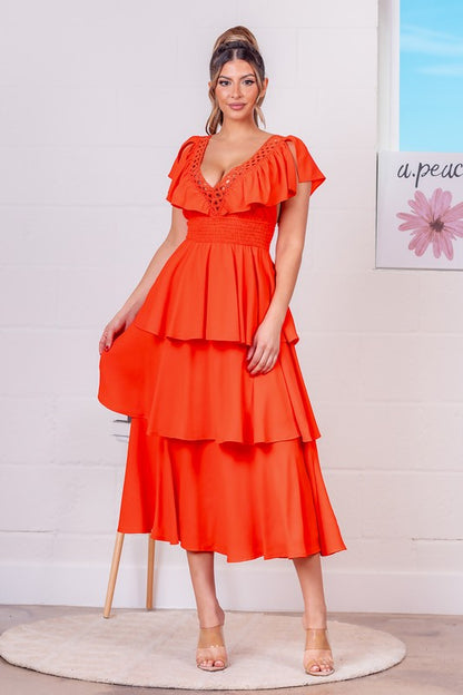 SOLID TIERED MIDI DRESS