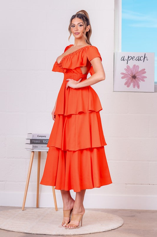 SOLID TIERED MIDI DRESS