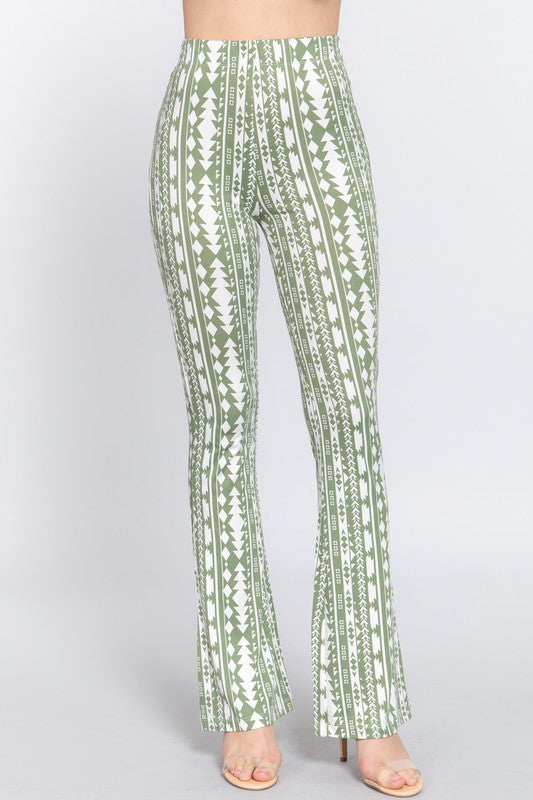 PRINT DTY BRUSHED KNIT FLARE PANTS