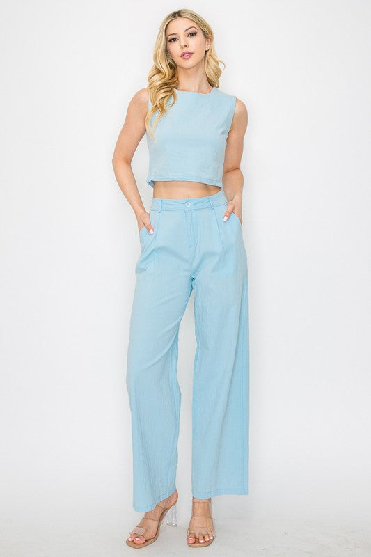 CROP TOP & WIDE LEG PANTS MATCHING SET