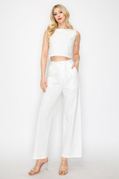 CROP TOP & WIDE LEG PANTS MATCHING SET