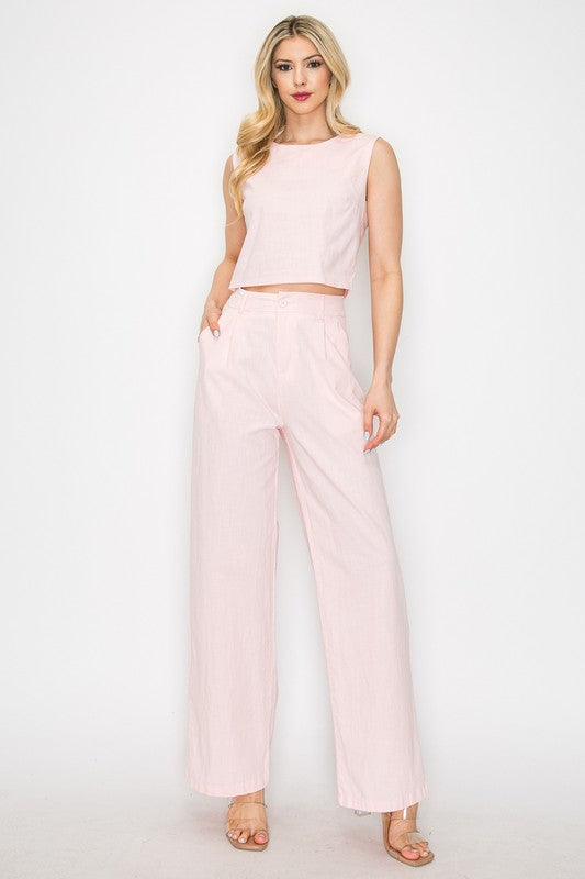 CROP TOP & WIDE LEG PANTS MATCHING SET