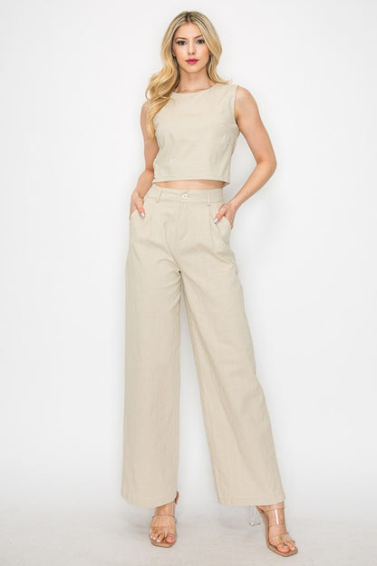 CROP TOP & WIDE LEG PANTS MATCHING SET