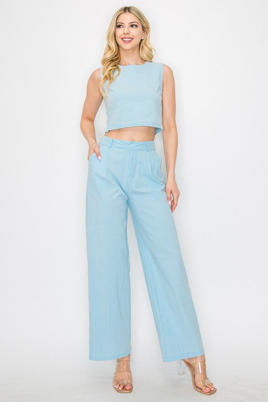 CROP TOP & WIDE LEG PANTS MATCHING SET