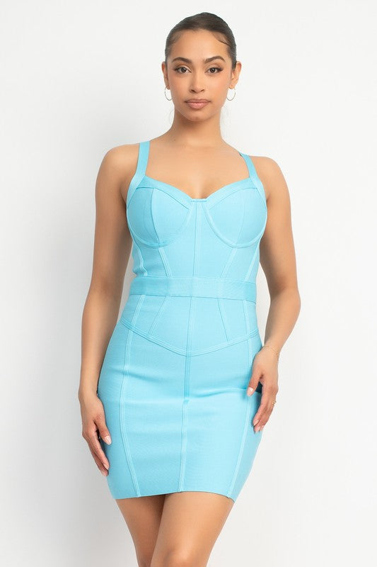 SWEETHEART WIDE STRAP BANDAGE MINI DRESS