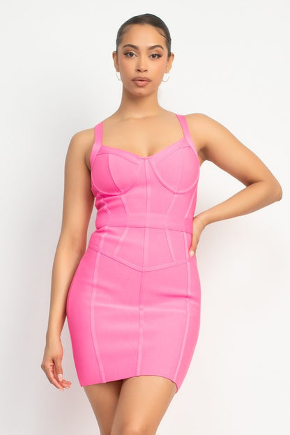 SWEETHEART WIDE STRAP BANDAGE MINI DRESS