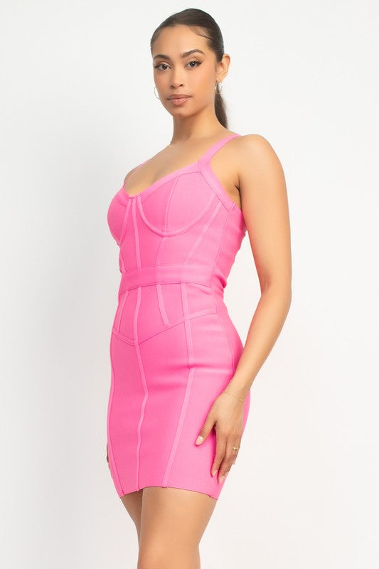 SWEETHEART WIDE STRAP BANDAGE MINI DRESS