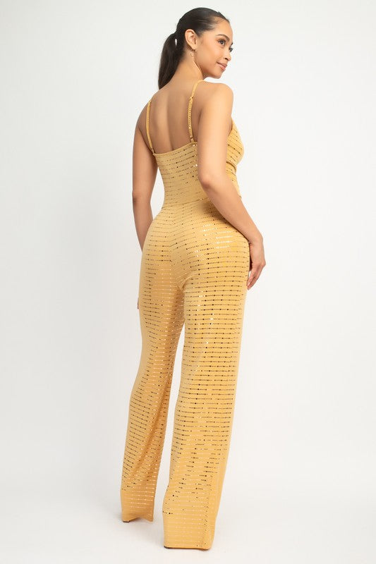 COWL NECK SQUIN SLINKY JUMPSUIT