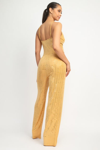 COWL NECK SQUIN SLINKY JUMPSUIT