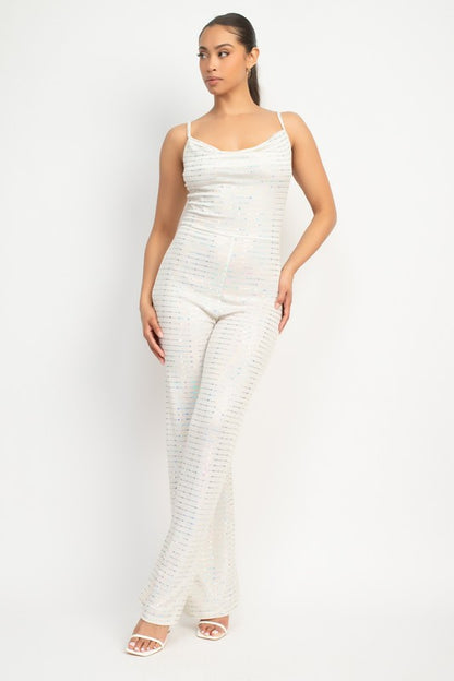 COWL NECK SQUIN SLINKY JUMPSUIT