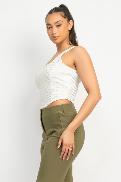 SQUINED SLEEVLES CROP TOP