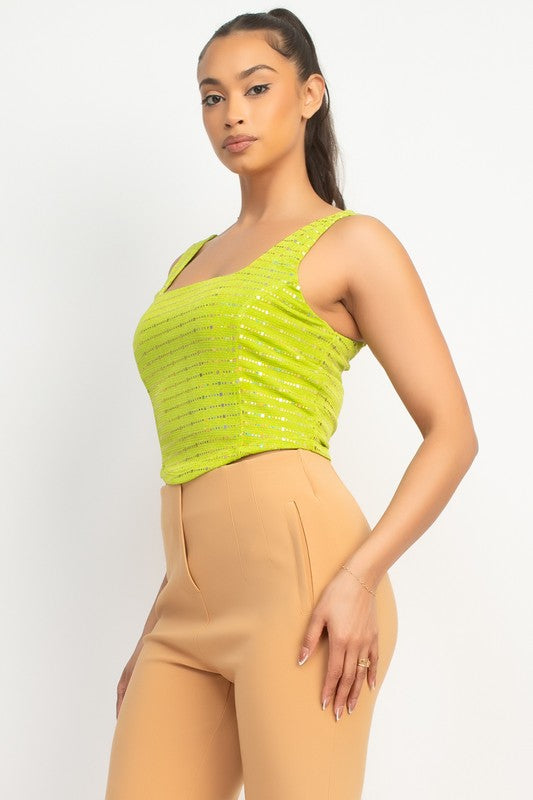 SQUINED SLEEVLES CROP TOP