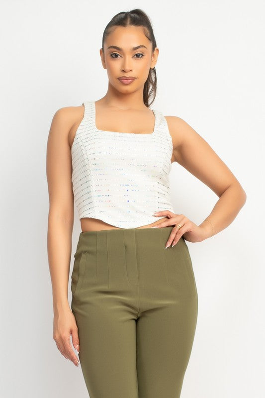 SQUINED SLEEVLES CROP TOP