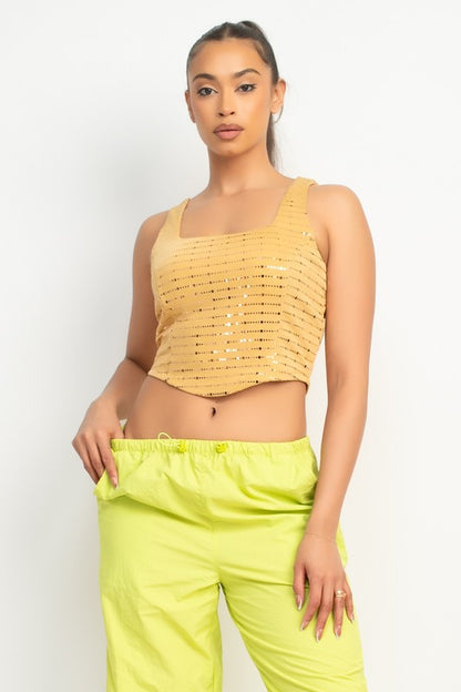 SQUINED SLEEVLES CROP TOP