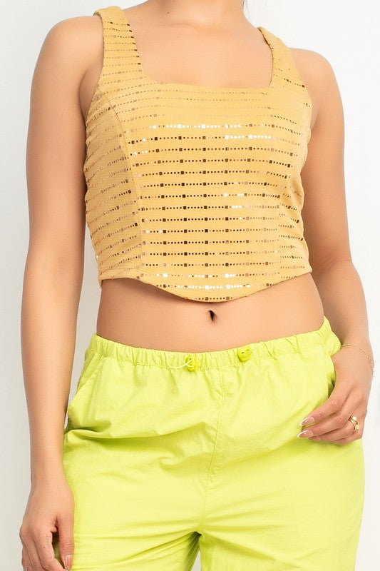 SQUINED SLEEVLES CROP TOP