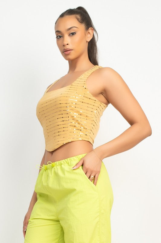 SQUINED SLEEVLES CROP TOP