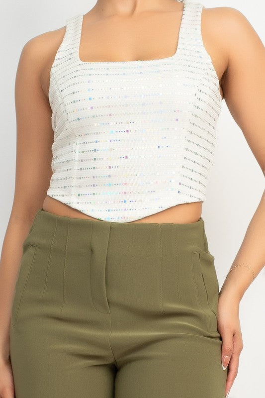 SQUINED SLEEVLES CROP TOP