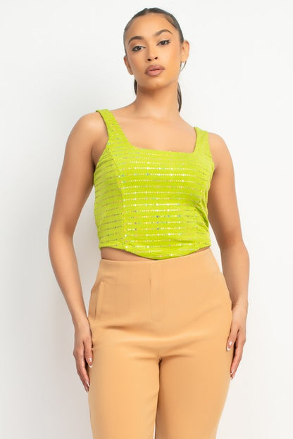 SQUINED SLEEVLES CROP TOP