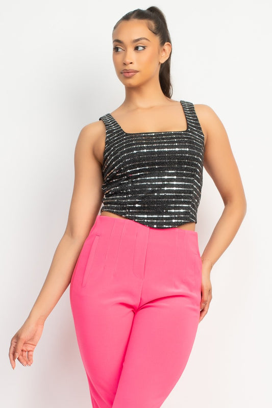 SQUINED SLEEVLES CROP TOP