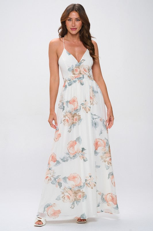 Floral Lace Trim Maxi Dress