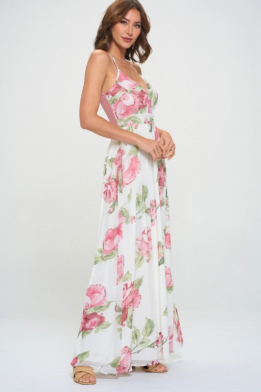 Floral Lace Trim Maxi Dress