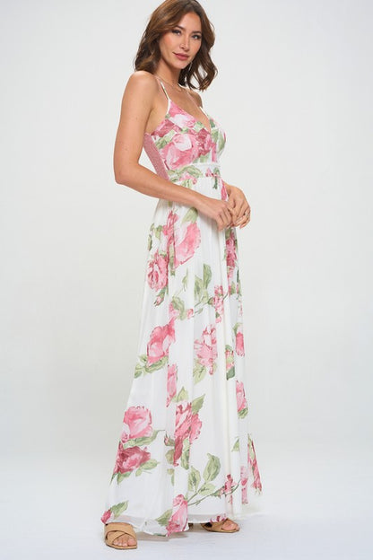 Floral Lace Trim Maxi Dress