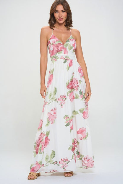Floral Lace Trim Maxi Dress