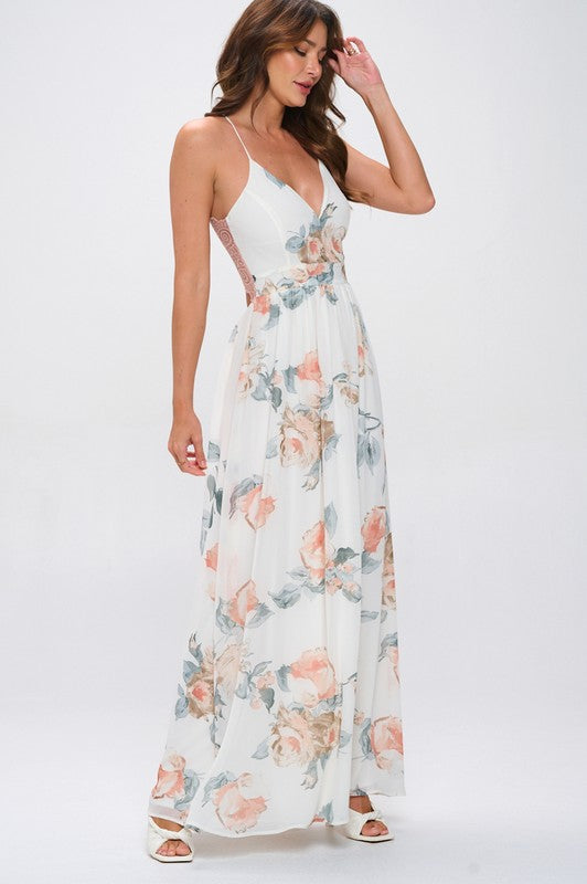 Floral Lace Trim Maxi Dress