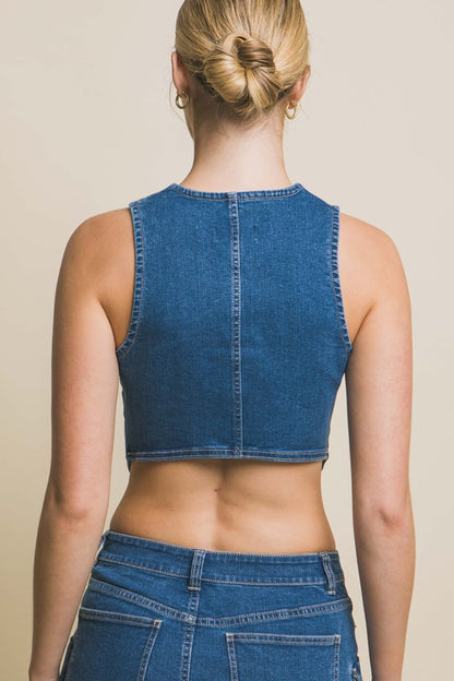 DENIM BUTTONED VEST TOP