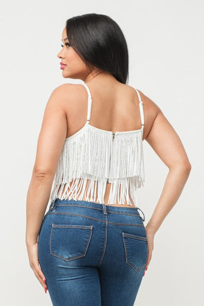 ALL OVER STUDS FRINGES TRIM DETAIL CROP TOP