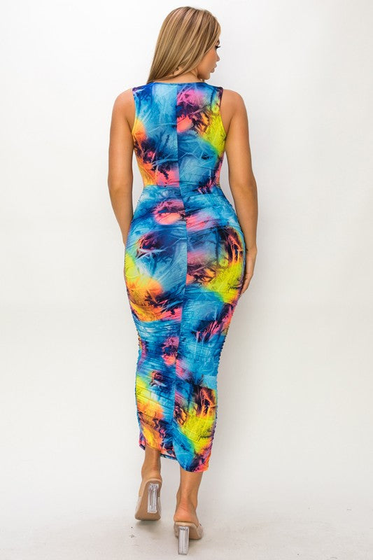 SLEEVELESS WATERCOLOR PRINT MAXI DRESS