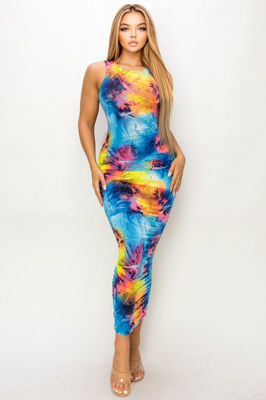 SLEEVELESS WATERCOLOR PRINT MAXI DRESS