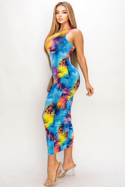 SLEEVELESS WATERCOLOR PRINT MAXI DRESS